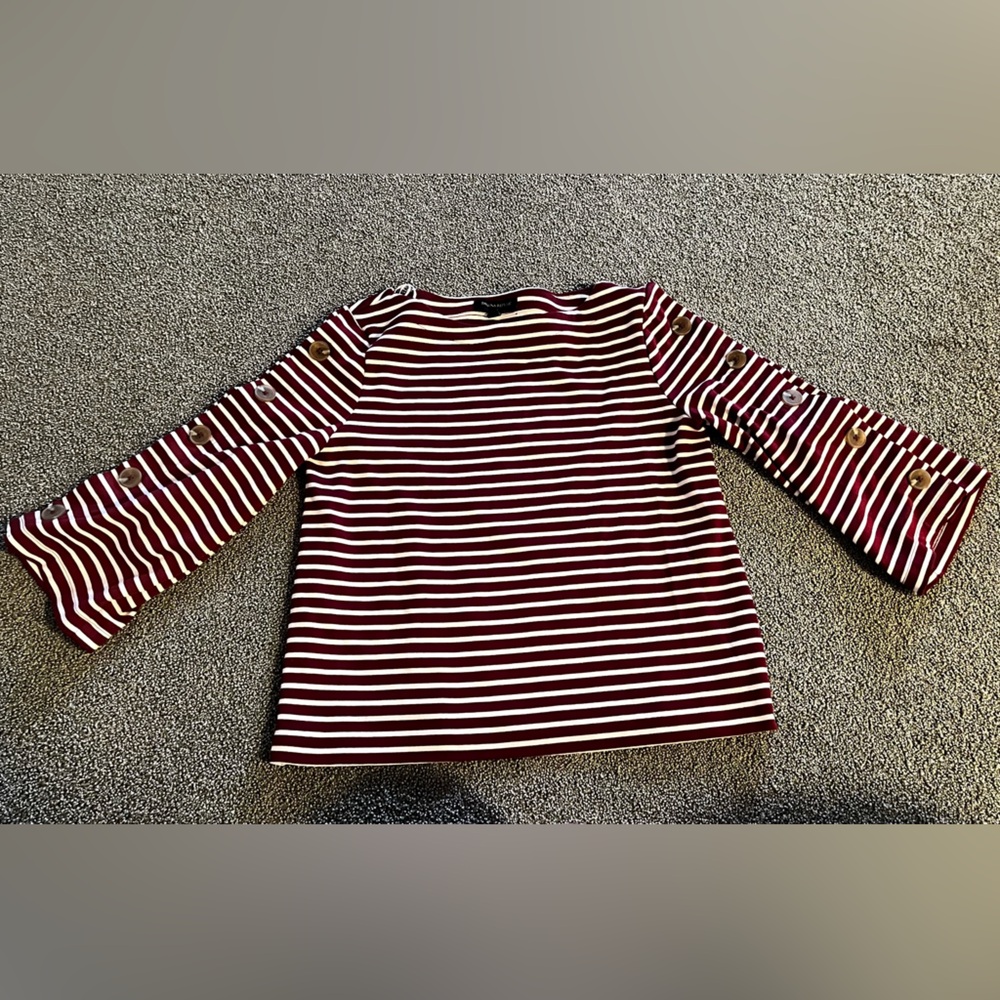 Banana Republic Burgundy and White Striped Top
